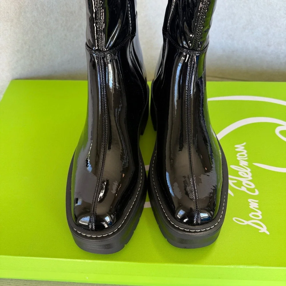 Sam Edelman Lydia Black Patent Over The Knee Lug Sole Boots I3399S1001 Size 6.5